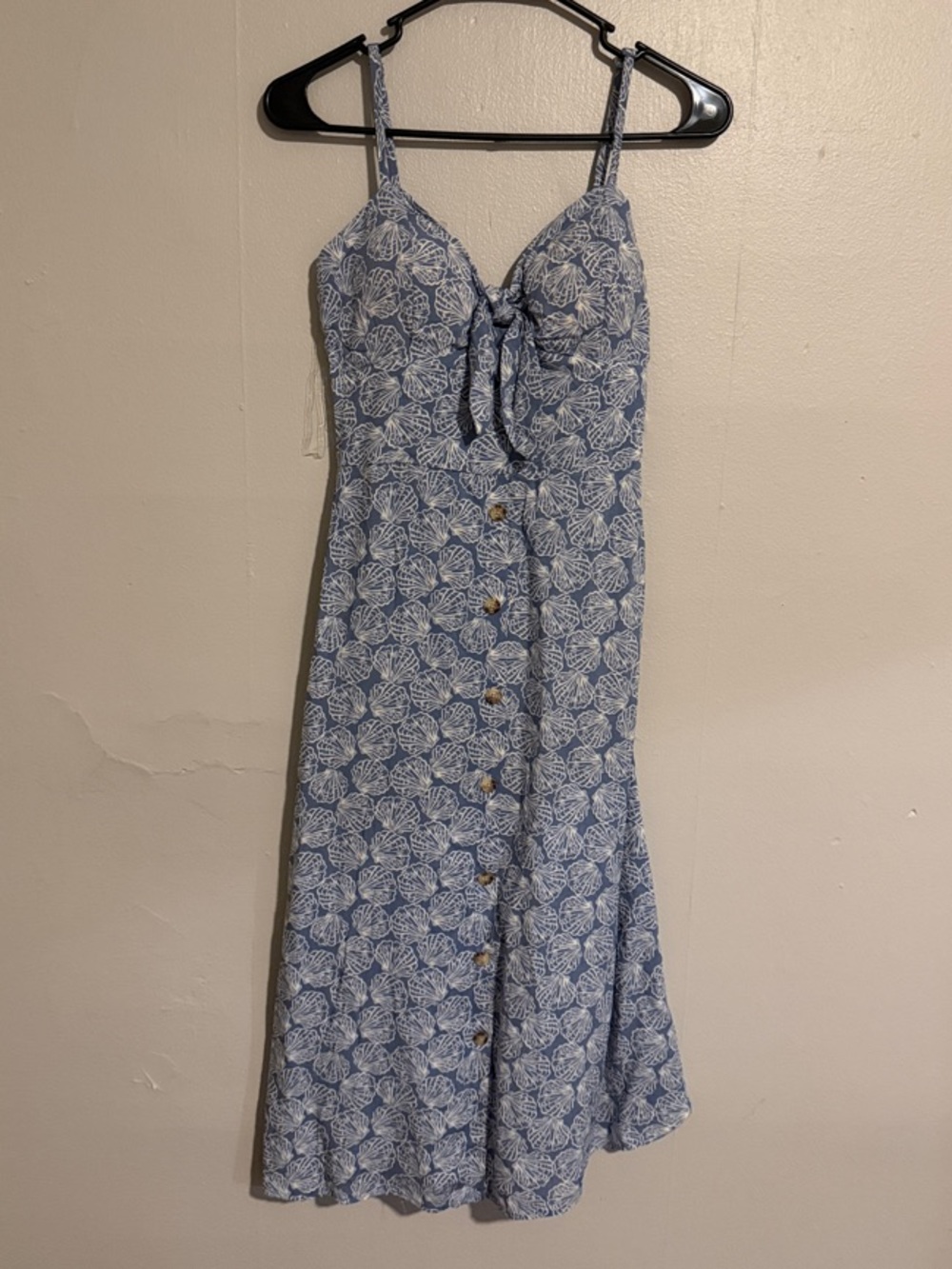 As U Wish Blue White Floral Tie-Front Midi Dress